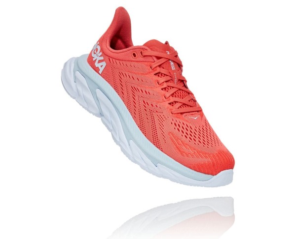 Hoka One One Clifton Edge Womens UK - Coral / White Road Running Shoes - GATWK8319